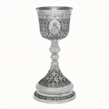 Chalice 1.0 l hand engraving with 4-images, chasing / base 1,5 l chalice / silver