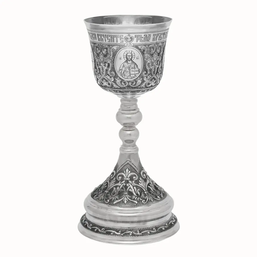 Chalice 1.0 l hand engraving with 4-images, chasing / base 1,5 l chalice / silver