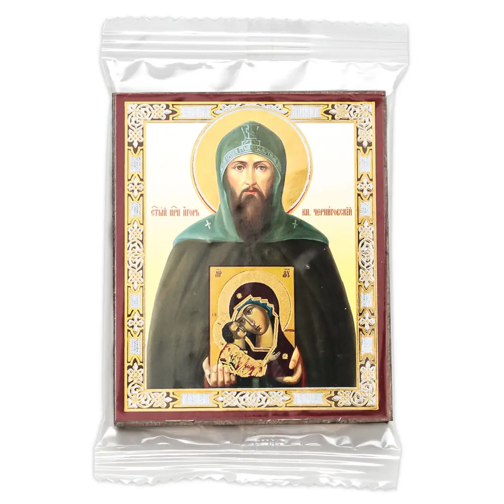 Icon on wooden panel 6×9 double embossing, annotation, packaging Igor, Prince of Chernigov 3