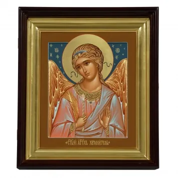 ფერწერული ხატი დაფაზე კიოტში 24×30 ტემპერა, მოოქროვილი შარავანდედი, კიდობანი, კიოტი №1 მფარველი ანგელოზი, 06171