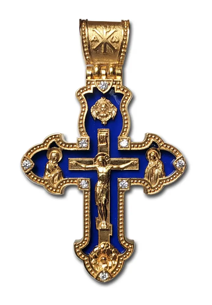 Neck cross №34 / cubic zirconia / gilding / silver enamel