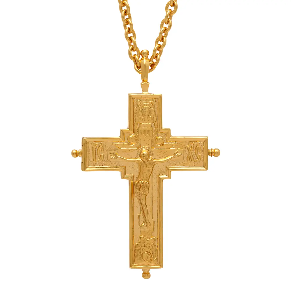 Cross reliquary large brass / gilding