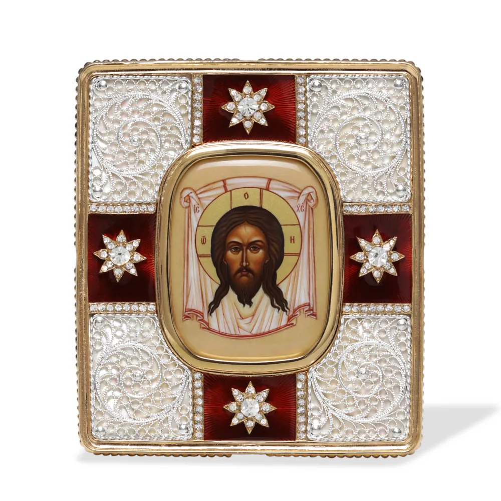 Table icon №122 decal, filigree, enamel, mother-of-pearl / gilding, silver plating / Saviour Not Made by Hands