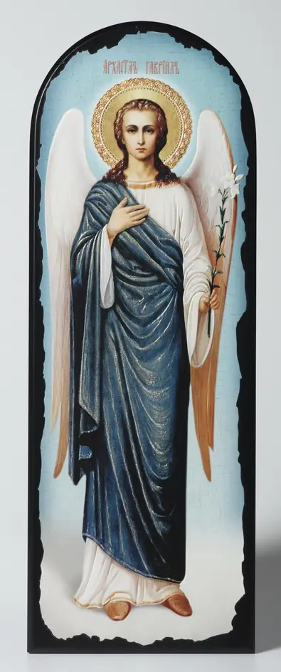 Icon on MDF 18×50 arched, 3D print, varnish Archangel Gabriel