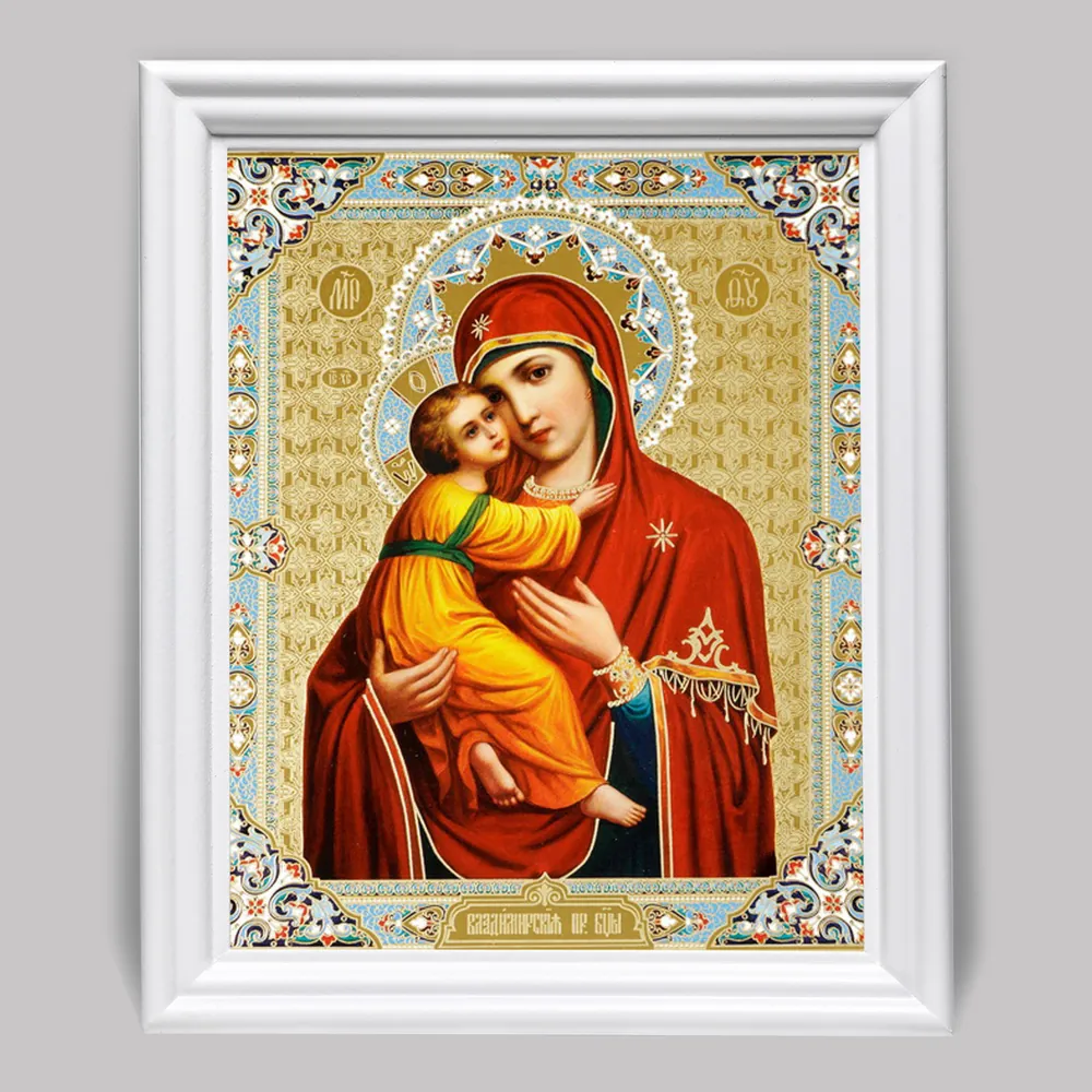 Икона в деревянной рамке №3 11х13 (белая) двойное тиснение Владимирская БМ 17