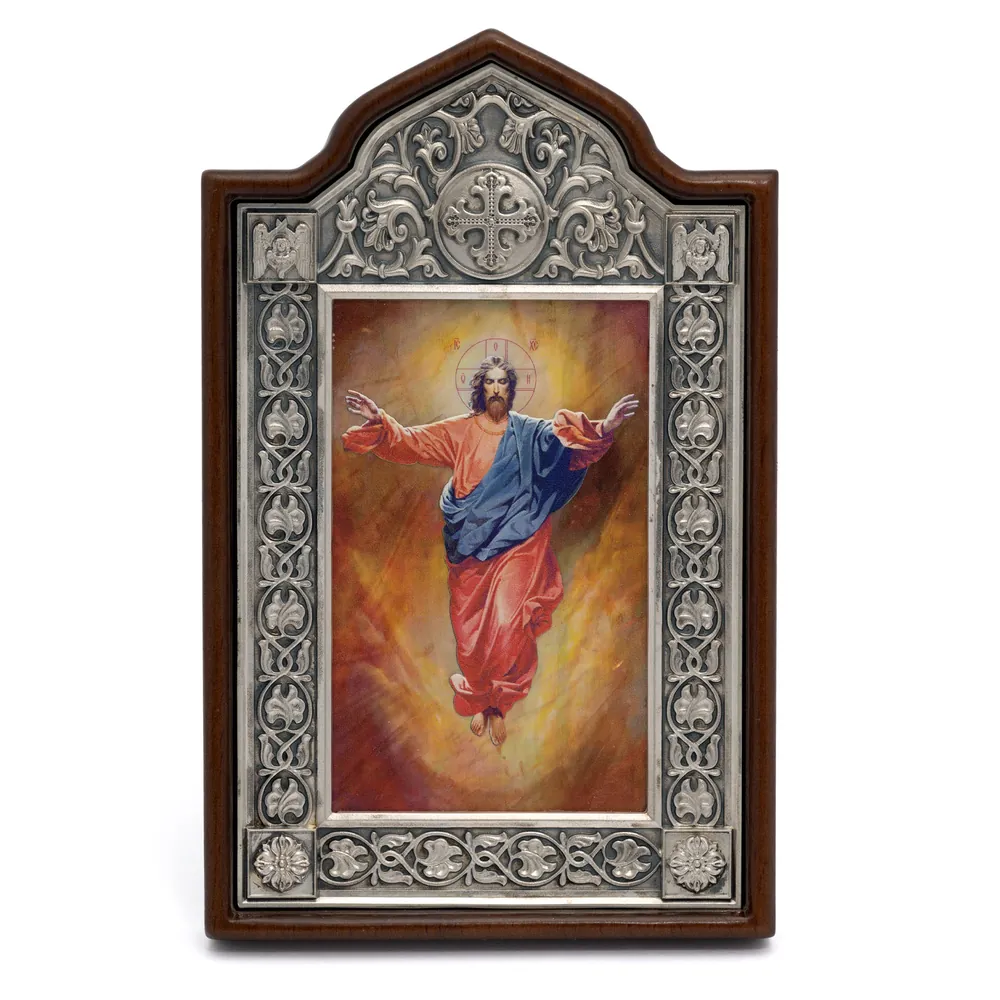 Name-day icon №56 / 2 electroforming, tempera on mother-of-pearl, in wooden frame / silver plating / Ascension of the Lord