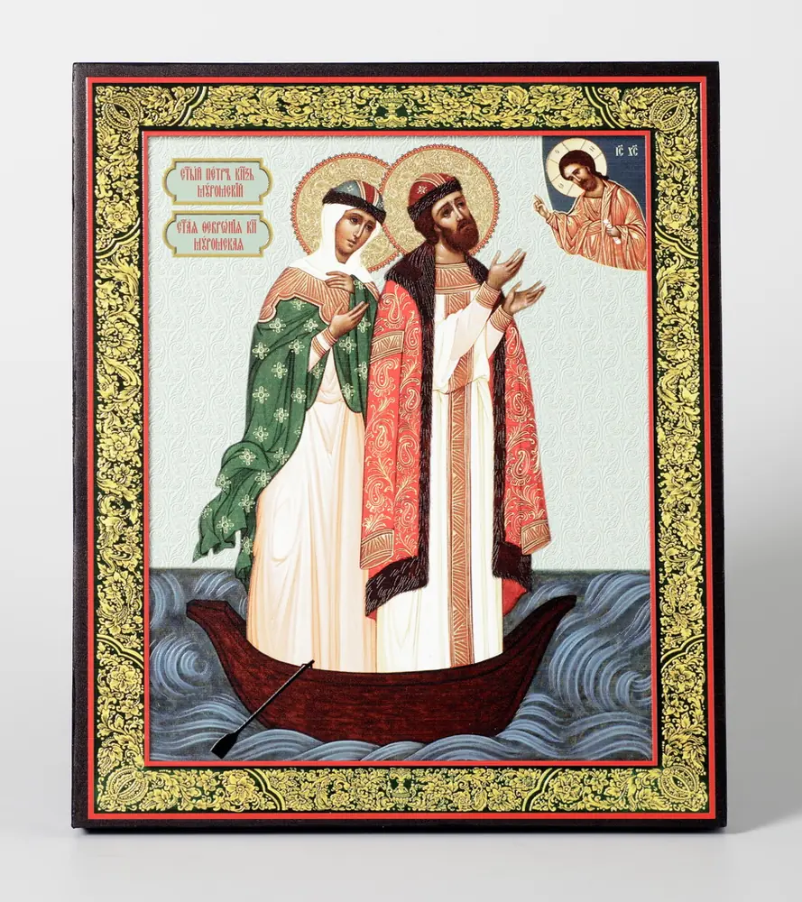 Icon on board 22×26 3D print, varnish Peter and Fevronia 3
