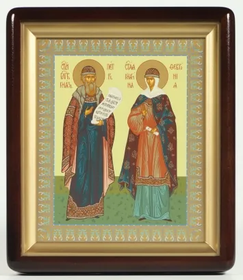 Icon in icon case 18×24 shaped, tempera Peter and Fevronia
