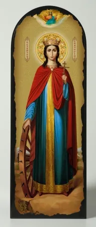 Icon on MDF 18×50 arched, 3D print, varnish Catherine 1