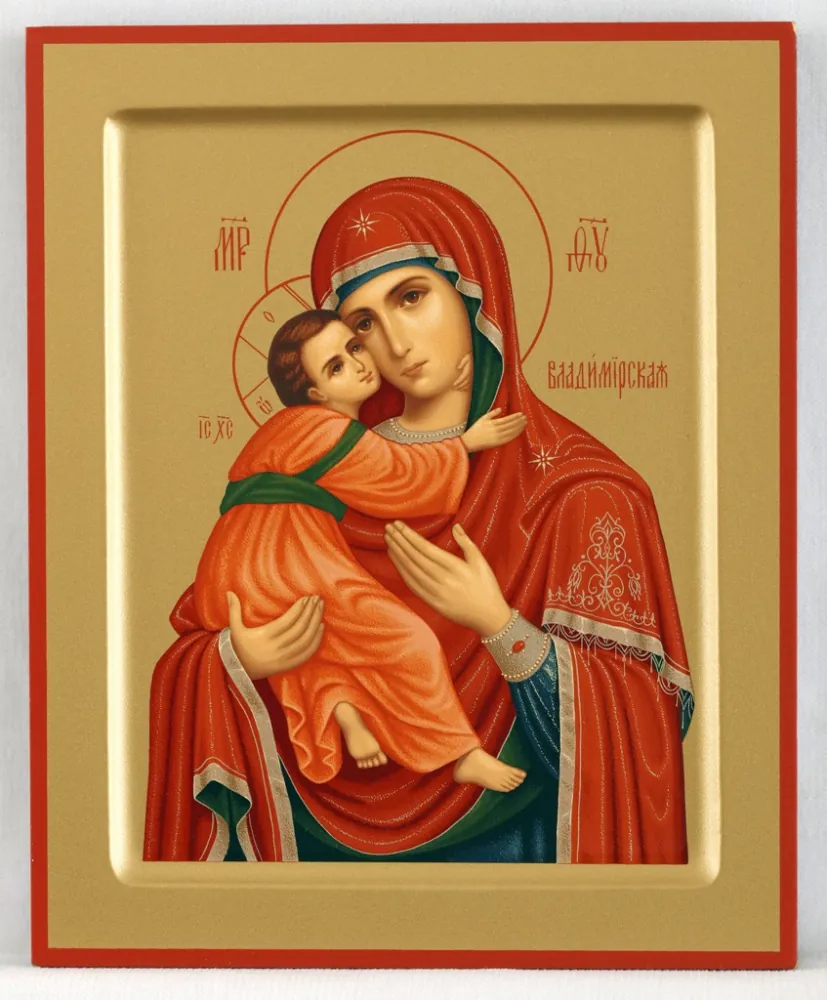 ხატი ხეზე 18×24 ნაგლინი, კიდობანი, შეფუთვა ვლადიმირის ღვთისმშობელი