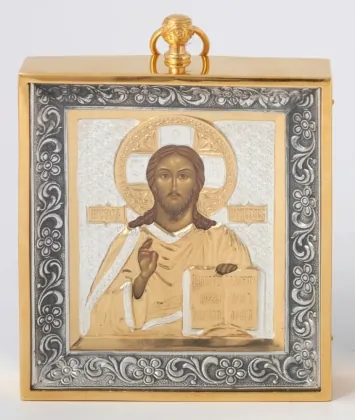 Stamped icon 6 * 7 / tempera / gilding / in metal icon case silver the Lord Almighty