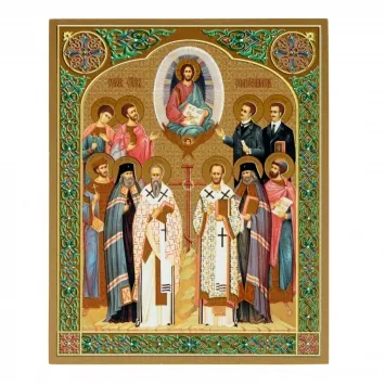 Icon on board 13×15 gilded finish, 3D print, varnish Synaxis of Saints guardians of the laws