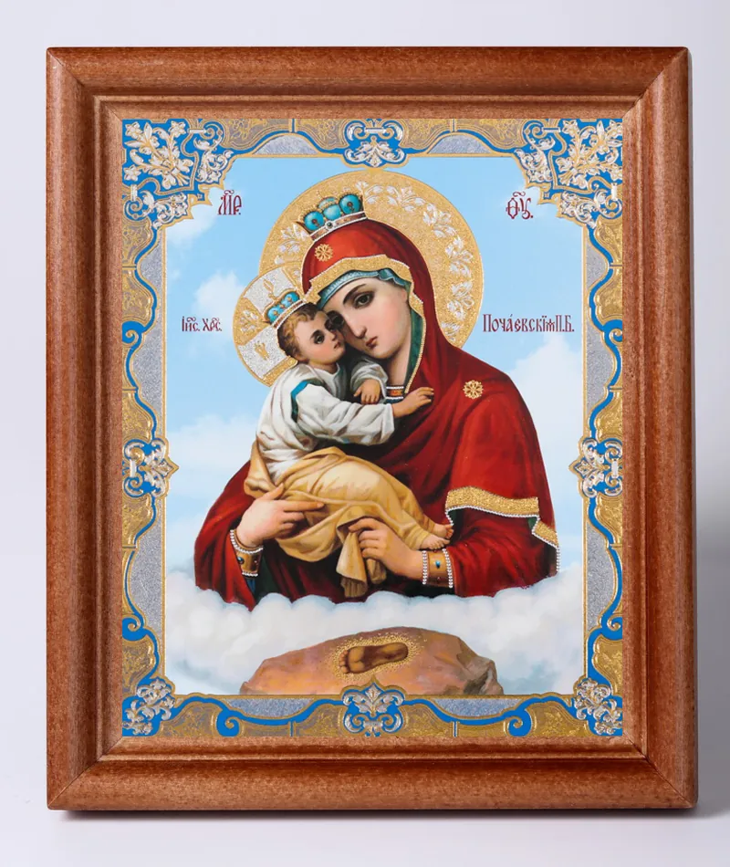 Icon in wooden frame №1 11×13 double embossing Pochaev Mother of God 2