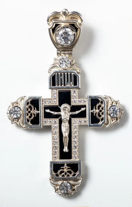 Neck cross №33 / cubic zirconia silver enamel