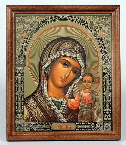 Icon in wooden frame №1 18×24 double embossing Kazan Mother of God 37