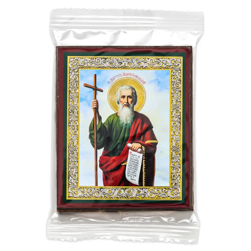 Icon on wooden panel 6×9 double embossing, annotation, packaging Andrew the First-Called 2