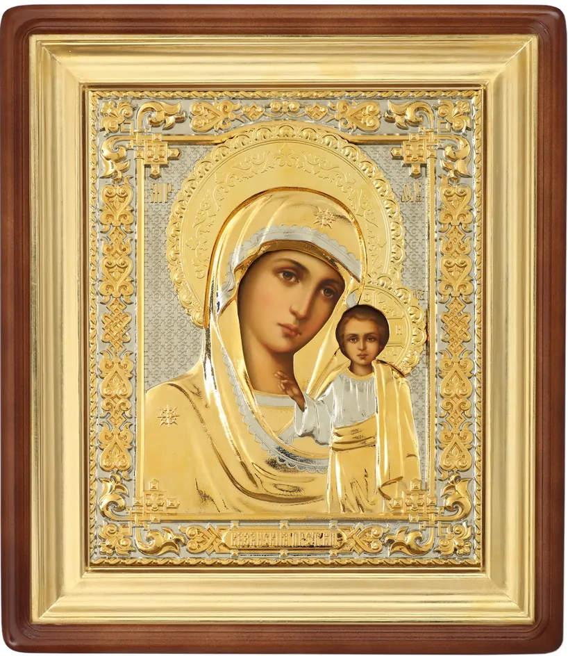 Painted icon in icon case 18×24 oil, riza cover №241, icon case №1 Kazan Mother of God