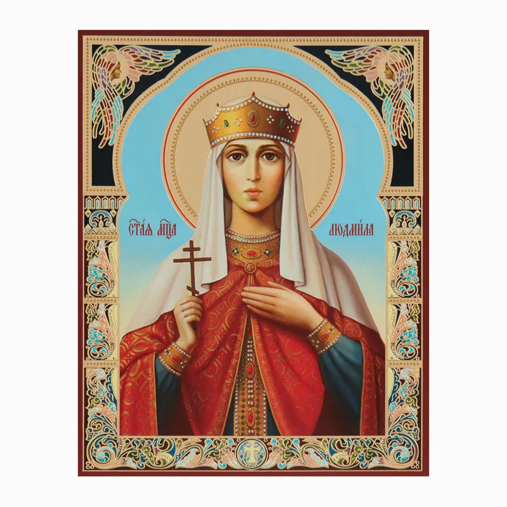 Icon on hardboard №1 11×13 double embossing Ludmila of Bohemia, Princess, Martyr (4)