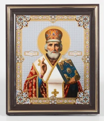 Icon in plastic frame 11×13 embossing Nicholas the Wonderworker 14