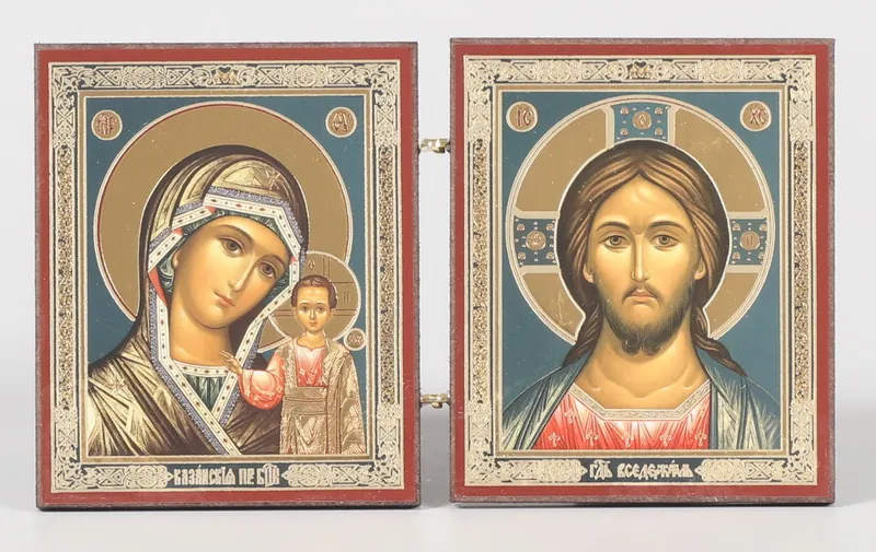 Wooden folding icons 7×12 two-leaf, double embossing Saviour-Kazan Mother of God 29