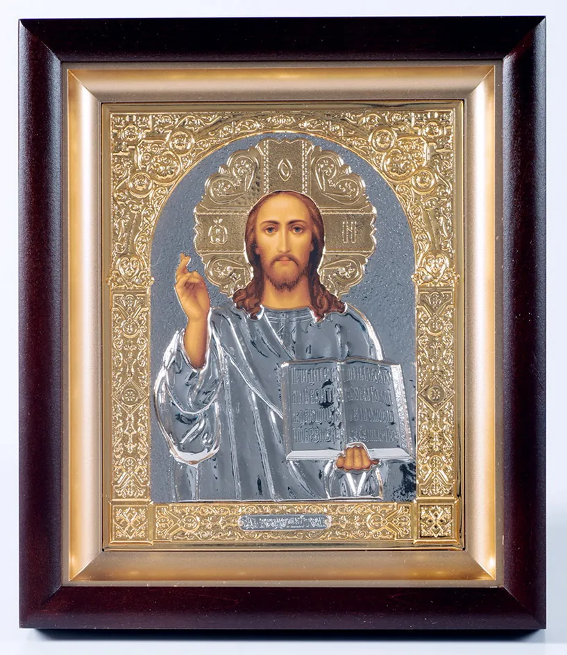 ხატი კიოტში 15×19 რთული, ტემპერა, მოცულობითი მოჭედილობა, ნიკელი, მოოქროვება მაცხოვარი 1