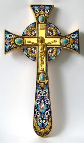 Altar cross Maltese cast Crucifixion, enamel / gilding