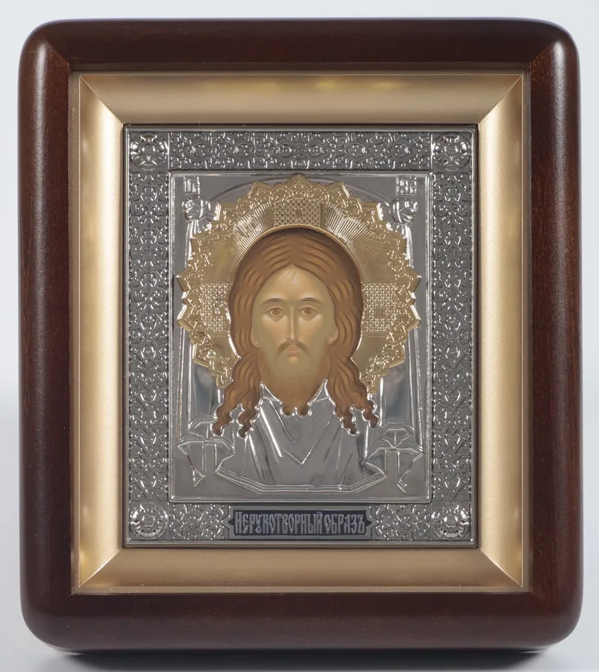 ხატი კიოტში 11×13 ფიგურული, ტემპერა, მოჭედილობა, ნიკელი, მინანქარი ხელთუქმნელი მაცხოვარი
