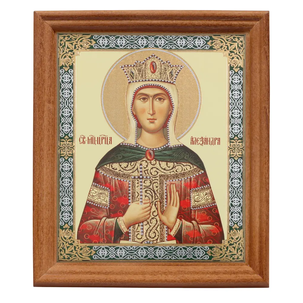 Икона в деревянной рамке №3 11х13 двойное тиснение Александра царица, мц. (3)
