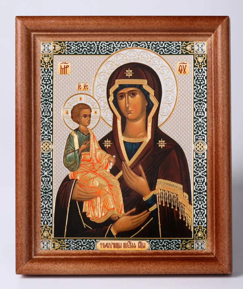 Икона в деревянной рамке №1 11х13 двойное тиснение Троеручица 2