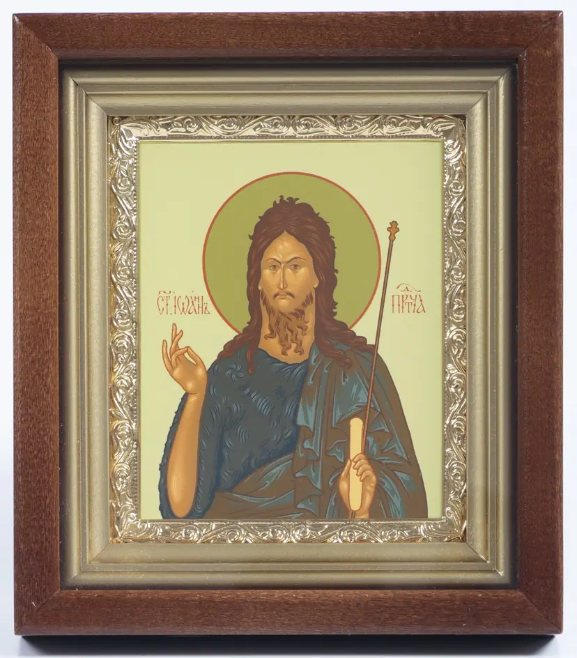 Icon in icon case 11×13 complex, tempera, gilded frame John the Forerunner