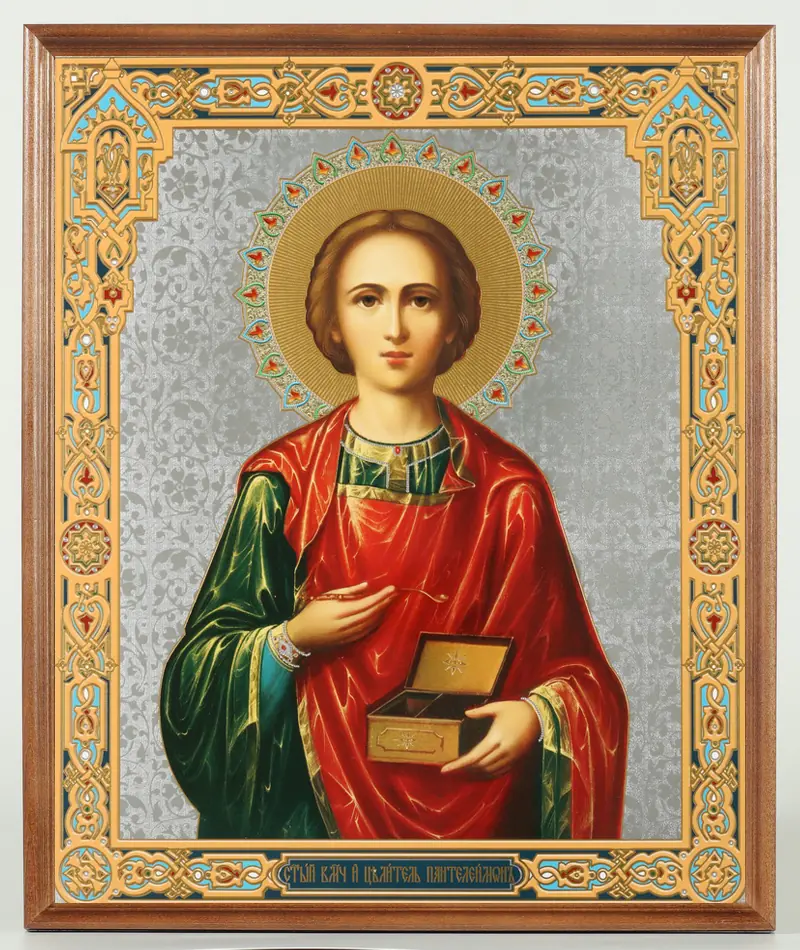 Icon in wooden frame №1 30×40 double embossing, packaging Panteleimon