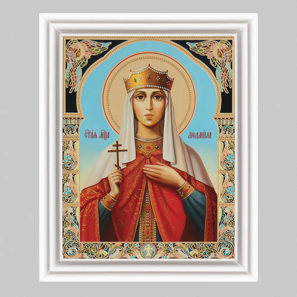 Icon in wooden frame №3 11×13 (white) double embossing Ludmila of Bohemia, Princess, Martyr (4)