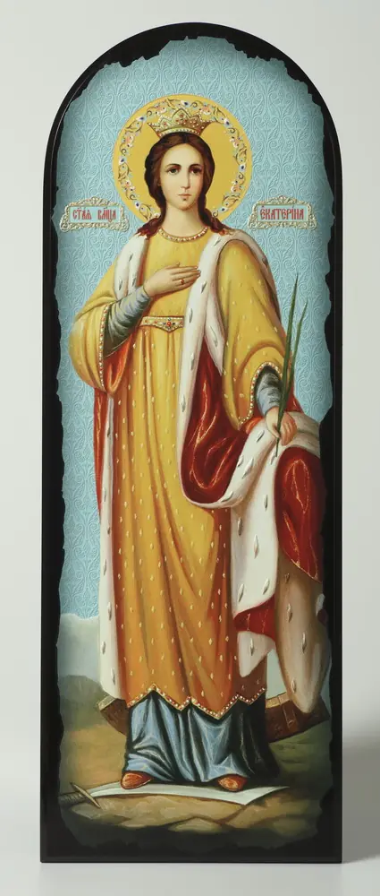 Icon on MDF 18×50 arched, 3D print, varnish Catherine 3