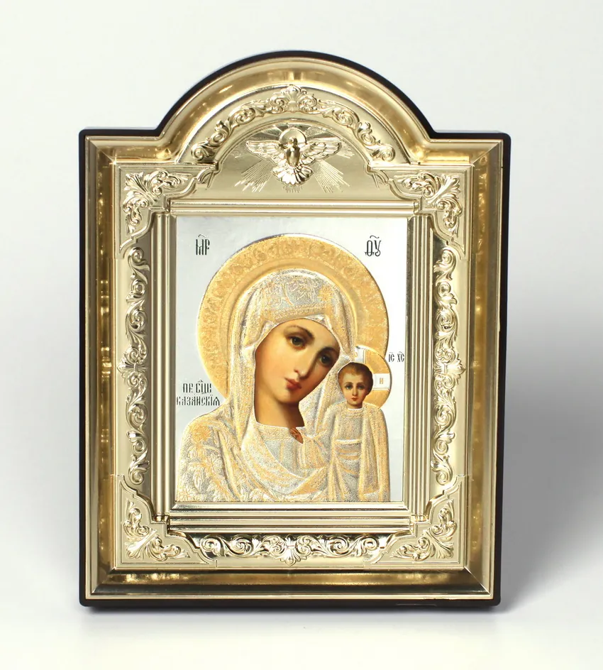 Icon in plastic frame icon case shaped 14×19 (with Holy Spirit) Kazan Mother of God