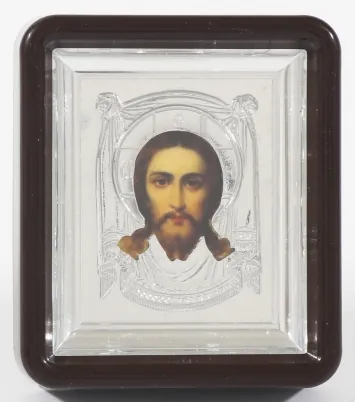 Icon in plastic frame 6×7 metallised riza cover Saviour Not Made by Hands