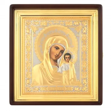 Painted icon in icon case 24×30 oil, riza cover №303, icon case №1 Kazan Mother of God