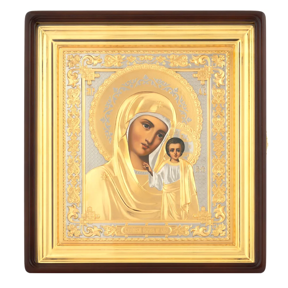 Painted icon in icon case 24×30 oil, riza cover №303, icon case №1 Kazan Mother of God