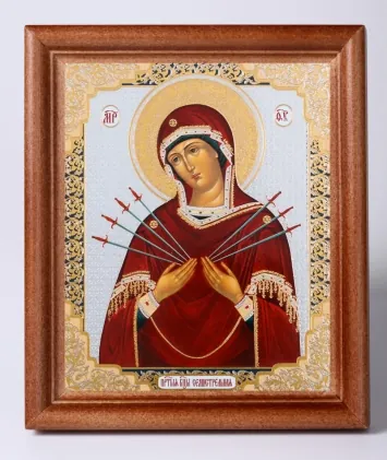 Icon in wooden frame №1 11×13 double embossing Seven Arrows Mother of God