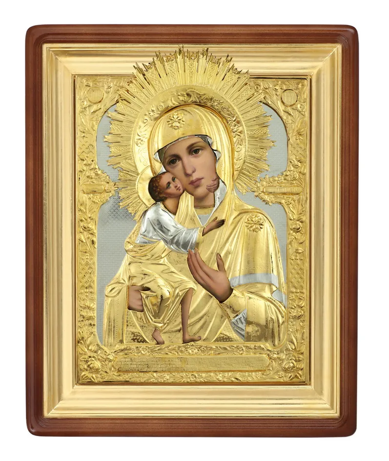 Painted icon in icon case 50×60 oil, riza cover №89, icon case №1 Feodorovskaya Mother of God