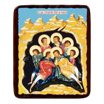 Icon on board 12,5×16,5 3D print, varnish Youths of Ephesus