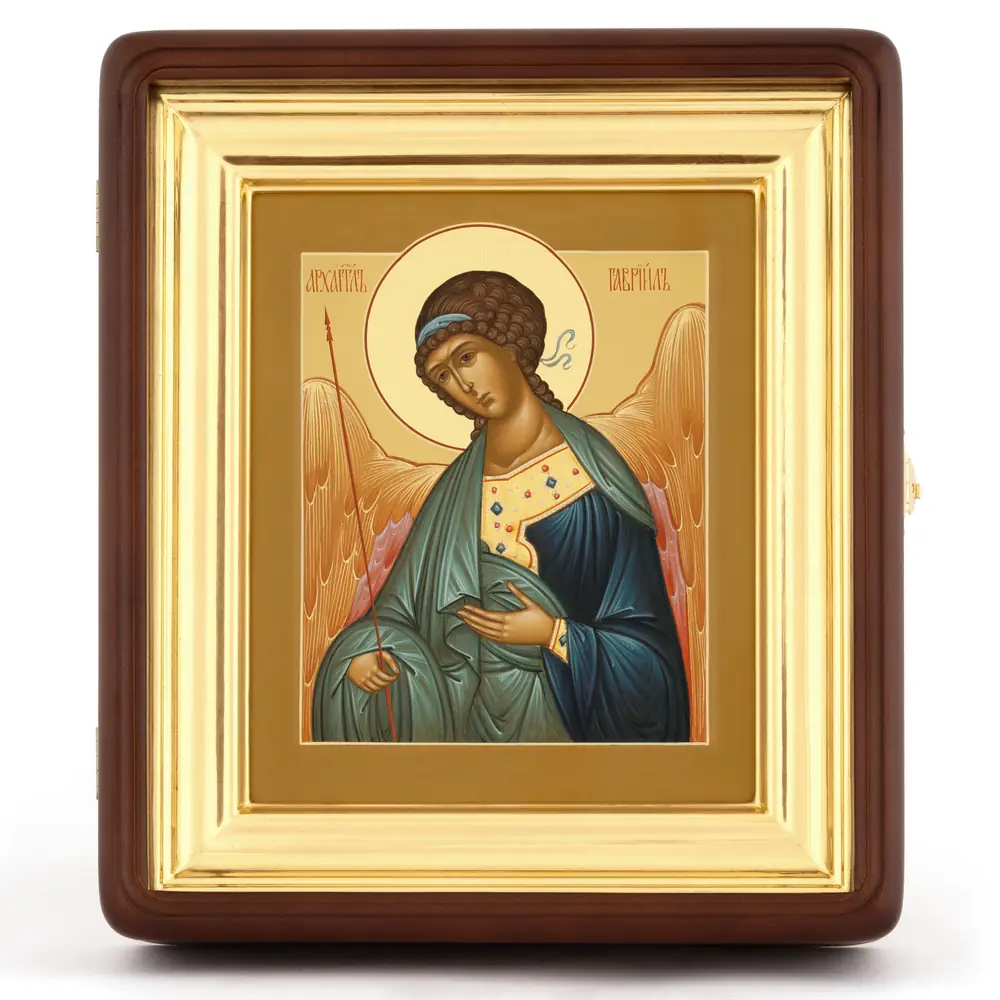 Painted icon on board in icon case 18×24 tempera, gilded halo, recessed field, icon case №1 Archangel Gabriel, 01425