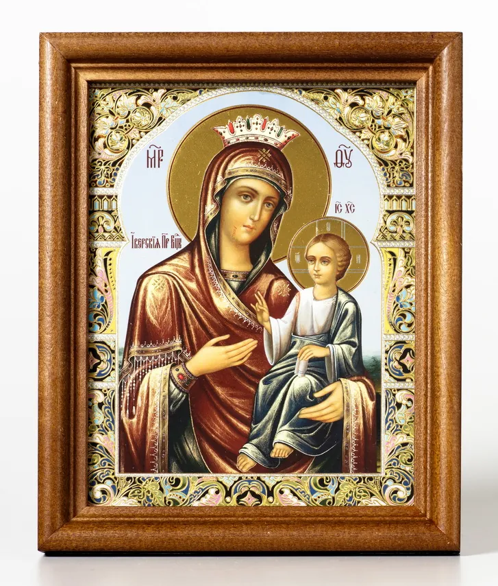 Icon in wooden frame №1 11×13 double embossing Iveron Mother of God 6