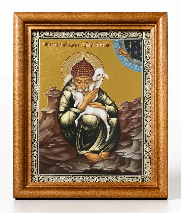 Icon in wooden frame №1 11×13 double embossing Spyridon of Trimythous 7