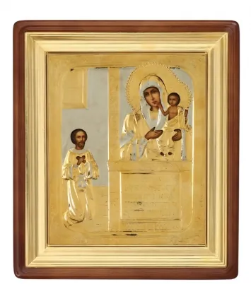 Painted icon in icon case 22×26 oil, riza cover №43, icon case №1 Unexpected Joy