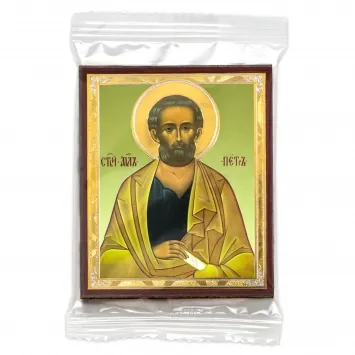 Icon on wooden panel 6×9 double embossing, annotation, packaging Peter, Apostle