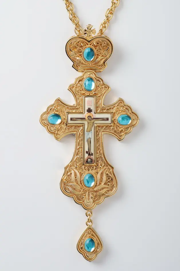 Pectoral cross filigree №0005 double rim enamel miniature / gilding