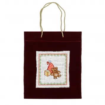 Bag №2 for Christmas gifts with machine embroidery 21×25 №2, burgundy