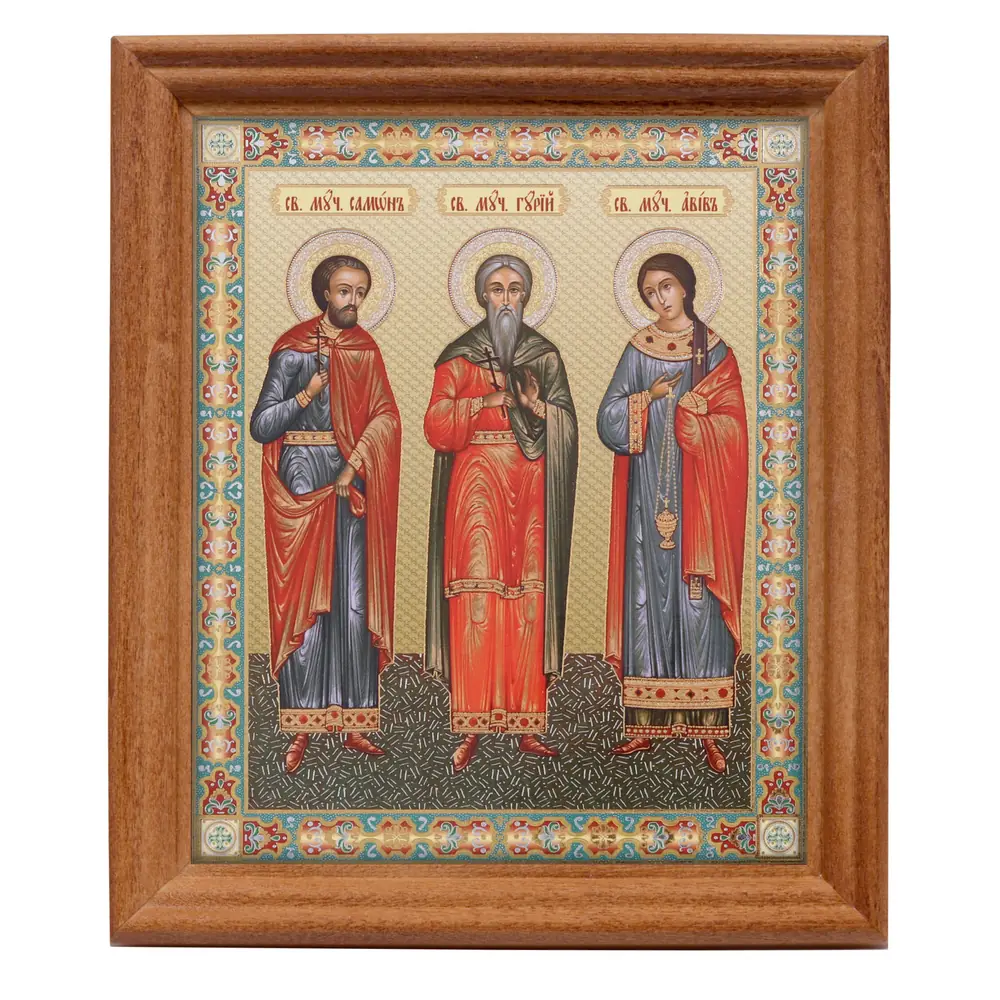 Icon in wooden frame №3 11×13 double embossing Gurias, Samonas and Abibus 3