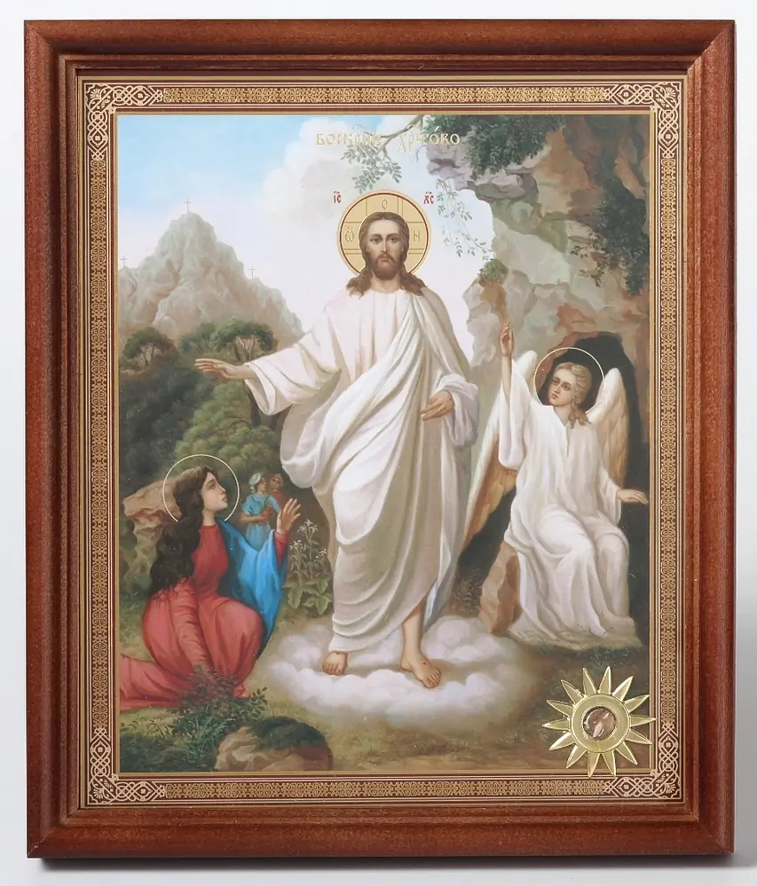 Icon in wooden frame №1 18×24 double embossing, reliquary-star, packaging Resurrection of Christ 60