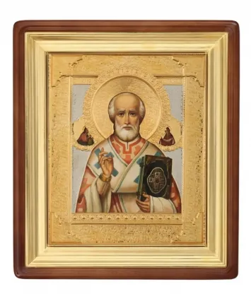 Painted icon in icon case 30×40 oil, riza cover №195, icon case №1 Nicholas the Wonderworker